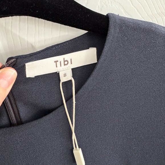 NWT! Tibi Featherweight Eco Crepe Dress in Midnight Navy, size 8. - Picture 9 of 15